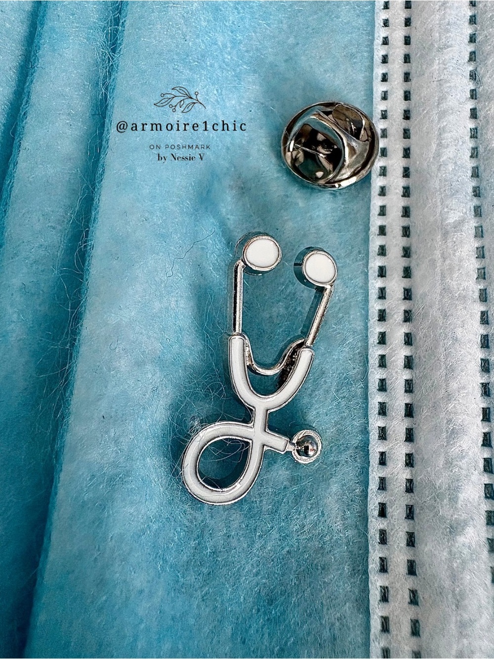 STETHOSCOPE | Medical Professionals Lapel Pin Brooch | Silver Toned and White - Picture 7 of 7